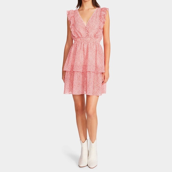 Betsey Johnson TINY HEARTS MINI DRESS PINK Chiffon Ruffle Size M - Picture 1 of 16